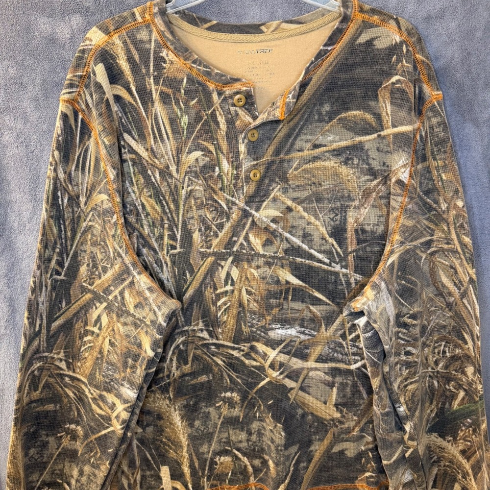 Realtree Max-5 Camo Mens 3XL Henley Shirt Waffle Knit Thermal Long Sleeve